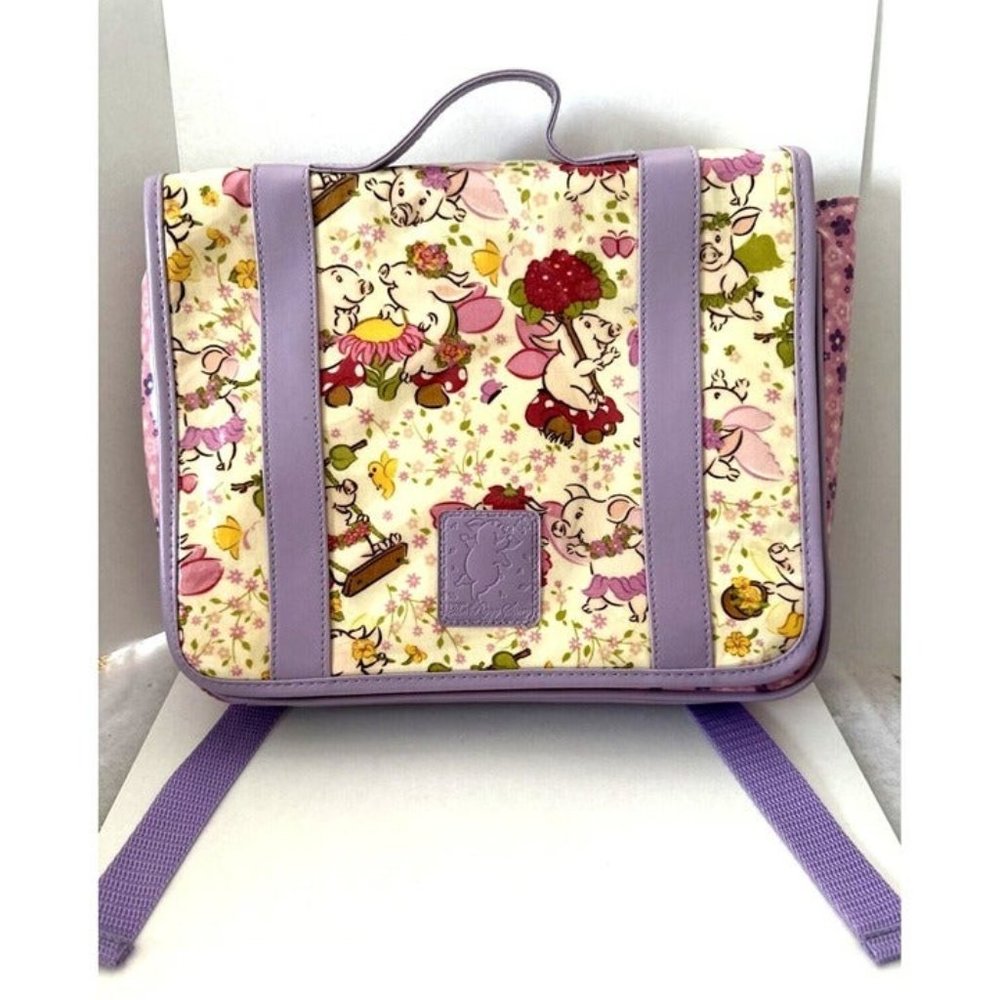 The Piggy Story Backpack Travel Case Tote Purse 12"x10"x3 Art Frolic Pink Purple